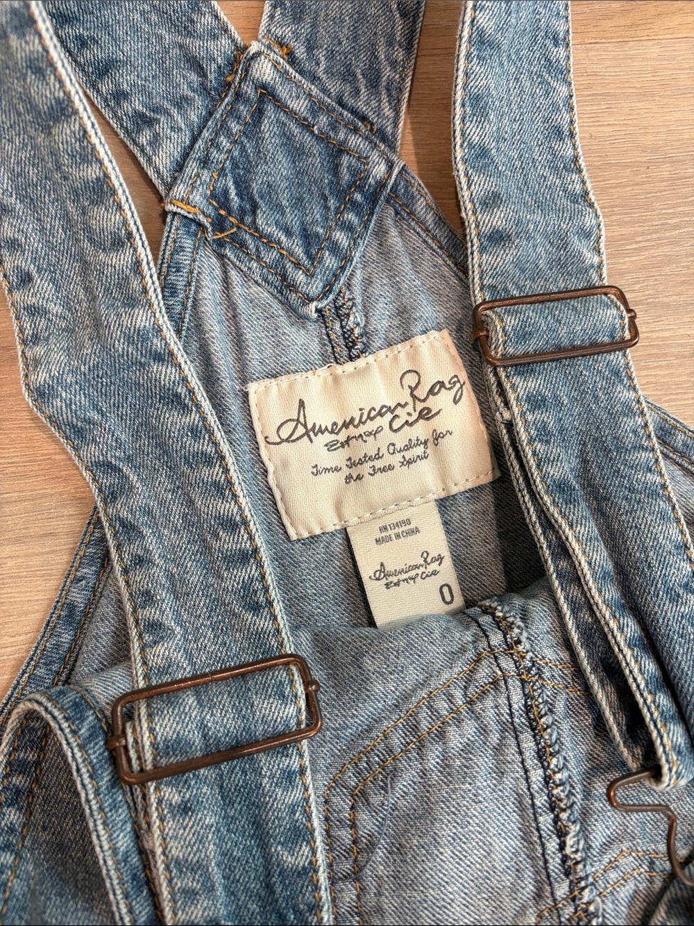American Rag Distressed Blue Denim Overalls - Picture 2 of 3